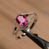 2.2ct Engagement Ring Oval Cut Pink Ruby Split Shank 14k White Gold Finish