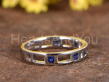 0.3ct Princess Simulated Sapphire Hollow Geometric Band 14k White Gold Plated