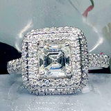 2.5ct Asscher Diamond Engagement Ring Round Accent Dual Halo 14k White Gold Over