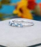 0.5ct Baguette Cut Simulated Aquamarine Half Eternity Band 14k White Gold Plated