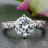 1ct Round Diamond Vintage Lily Solitaire Engagement Ring 14k White Gold Finish