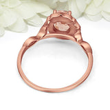 1.3ct Oval Cut Peach Morganite Engagement Ring Art Deco Halo 14k RoseGold Finish