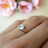 1ct Round Cut Diamond on Tension Solitaire Engagement Ring 14k White Gold Finish