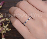 0.3ct Round Cut Simulated Sapphire Minimalist Wedding Band 14k White Gold Plated