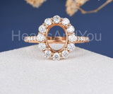 2.2ct Oval Stone Ring Setting Round Moissanite Semi Mount 14k Rose Gold Plated