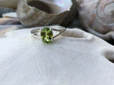 1ct Engagement Ring Oval Cut Green Peridot Split Shank 14k White Gold Finish