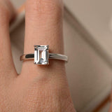 1.7ct Engagement Ring Emerald Cut Diamond Solitaire Design 14k White Gold Finish