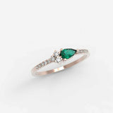 0.4ct Pear Cut Green Emerald Minimalist Engagement Ring 14k Rose Gold Finish