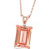 2ct Emerald Cut Simulated Morganite Solitaire Pendant Chain 14k Rose Gold Plated