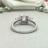 2.7ct Engagement Ring Emerald Cut Diamond Halo Solitaire 14k White Gold Finish
