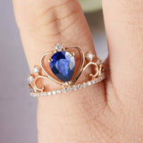 2.2ct Pear Cut Blue Sapphire Engagement Ring Diamond Crown 14k White Gold Finish
