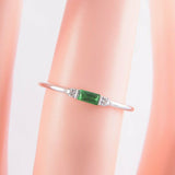 0.5ct Baguette Cut Green Emerald Wedding Band Minimalist 14k White Gold Finish