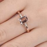 1.5ct Emerald Cut Peach Morganite Engagement Ring Solitaire 14k Rose Gold Finish