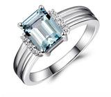 2.3ct Emerald Cut Blue Aquamarine Solitaire Round Accent Ring 14k WhiteGold Over