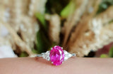 1.5ct Oval Cut Pink Sapphire Engagement Ring 14k White Gold Over Trilogy Promise
