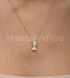 1ct Round Cut Moissanite Kitten Design Pendant with Chain 14k Rose Gold Plated