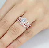 2.4ct Round Cut Moissanite Halo Split Shank Bridal Set 14k Rose Gold Plated