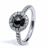 1.3ct Round Cut Black Diamond Engagement Ring Halo Solitaire 14k White Gold Over