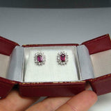 1.7ct Emerald Cut Pink Ruby Diamond Halo Stud Earrings 14k White Gold Finish