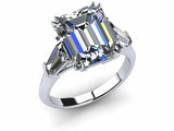 2.5ct Emerald Cut Diamond Side Baguette Engagement Ring 14k White Gold Finish