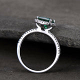 1ct Princess Cut Green Emerald Halo Solitaire Engagement Ring 14k WhiteGold Over