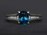 2.3ct Oval Cut London Blue Topaz Diamond Accent Ring 14k White Gold Finish