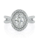 5Ct Oval Cut Diamond Split Shank Dual Halo Engagement Ring 14K White Gold Finish