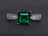 1.7ct Asscher Cut Emerald Diamond Accents Solitaire Ring 14k White Gold Finish