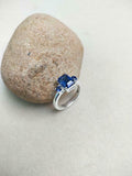 2ct Engagement Ring Emerald Cut Blue Sapphire Three Stone 14k White Gold Finish