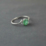 1.2ct Engagement Ring Oval Cut Green Emerald Swirl Trilogy 14k White Gold Finish