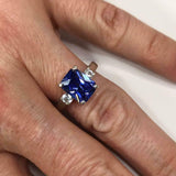2.3ct Engagement Ring Radiant Cut Blue Tanzanite Trilogy 14k White Gold Finish