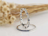 1.5ct Round Cut Blue Sapphire Wedding Bands Milgrain Eternity 14k WhiteGold Over