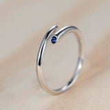 0.1ct Round Blue Sapphire Engagement Ring Open Nail Bypass 14k White Gold Finish