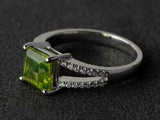 2.2ct Engagement Ring Asscher Cut Green Peridot Split Shank 14k WhiteGold Finish