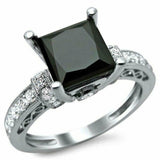 3ct Princess Cut Black Diamond Vintage Engagement Ring 14K White Gold Finish