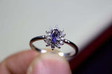 0.35ct Engagement Ring Oval Cut Blue Tanzanite Diamond Halo 14k WhiteGold Finish