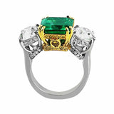 5Ct Asscher Cut Green Emerald Queens Trilogy Engagement Ring 14K Dual Gold Over