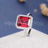 2.3ct Emerald Cut Simulated Pink Ruby Halo Engagement Ring 14k White Gold Plated