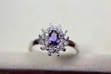 0.25ct Engagement Ring Oval Cut Purple Amethyst Diamond Halo 14k White Gold Over