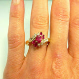 2.2ct Oval Cut Pink Ruby Art Deco Bypass Engagement Ring 14k Yellow Gold Finish