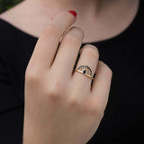 1ct Engagement Ring Round Cut Black Diamond Sun Crown 14k Yellow Gold Finish