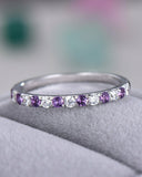 2Ct Round Diamond Purple Amethyst Half Eternity Weding Band 14K White Gold Over