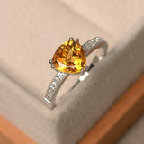 2.2ct Engagement Ring Trillion Cut Citrine Diamond Accent 14k White Gold Finish
