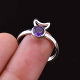 0.25ct Engagement Ring Round Cut Amethyst Crescent Moon 14k White Gold Finish
