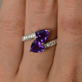 2ct Trillion Cut Purple Amethyst Double Stone Engagement Ring 14k WhiteGold Over
