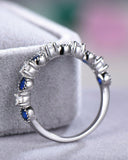 2Ct Round Blue Sapphire Diamond Wedding Band Half Eternity 14K White Gold Finish