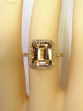 5.5ct Emerald Cut Morganite Exquisite Halo Engagement Ring 14K Rose Gold Finish