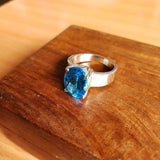 2ct Engagement Ring Oval Cut Blue Topaz Solitaire Women 14k White Gold Finish