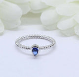 0.5ct Pear Cut Blue Sapphire Braided Rope Solitaire Ring 14k White Gold Finish