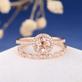 2ct Round Simulated Morganite Half Eternity Halo Bridal Set 14k Rose Gold Plated